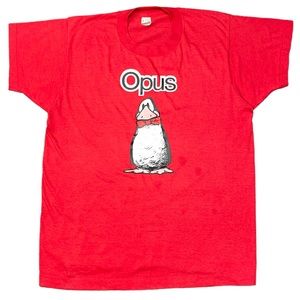 Vtg OPUS The Penguin T-Shirt 1980 Comic Strip BLOOM COUNTY 50/50 paper thin sz L